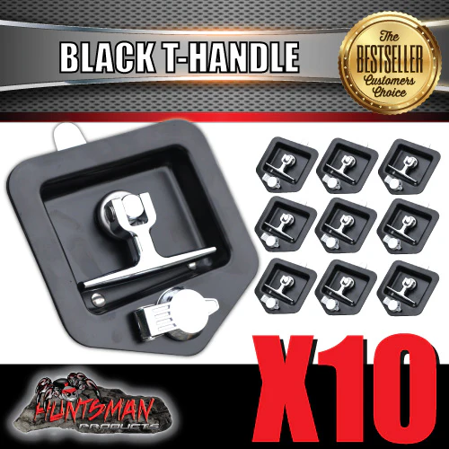 10x Black T Handle Locks & Studs. Stainless Steel, Flush Mount, Tool Box, Canopy, Trailer