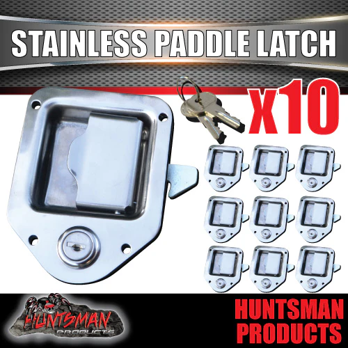 X10 Mini Stainless 110mm x 83mm E coated Paddle Toolbox Lock Latch. For Trailer Truck Caravan Ute door