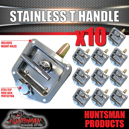 x10 Chrome T Handle Locks. Flush Mount Stainless Steel. Tool Box Trailer Canopy