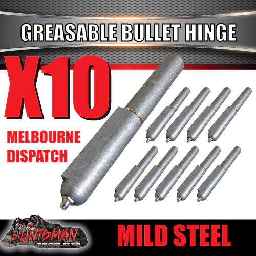 x10 Steel Greasable Bullet Hinge Steel Pin & Brass Washer 200mm x 23mm