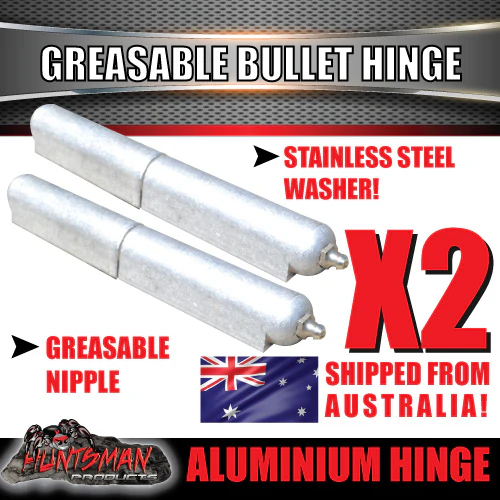 x2 200mm x 23mm Aluminium Greasable Bullet Hinge