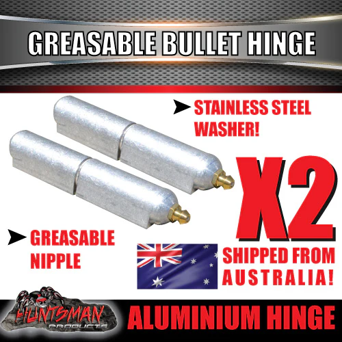 x2 80mm x 13mm Aluminium Greasable Bullet Hinge S/S Pin & Washer Tailgate Door