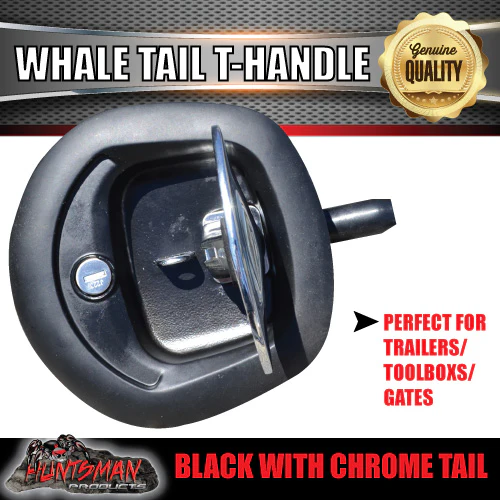 x2 Black Whale Tail T Handle Folding Lock for Trailer Canopy Box - Image 3