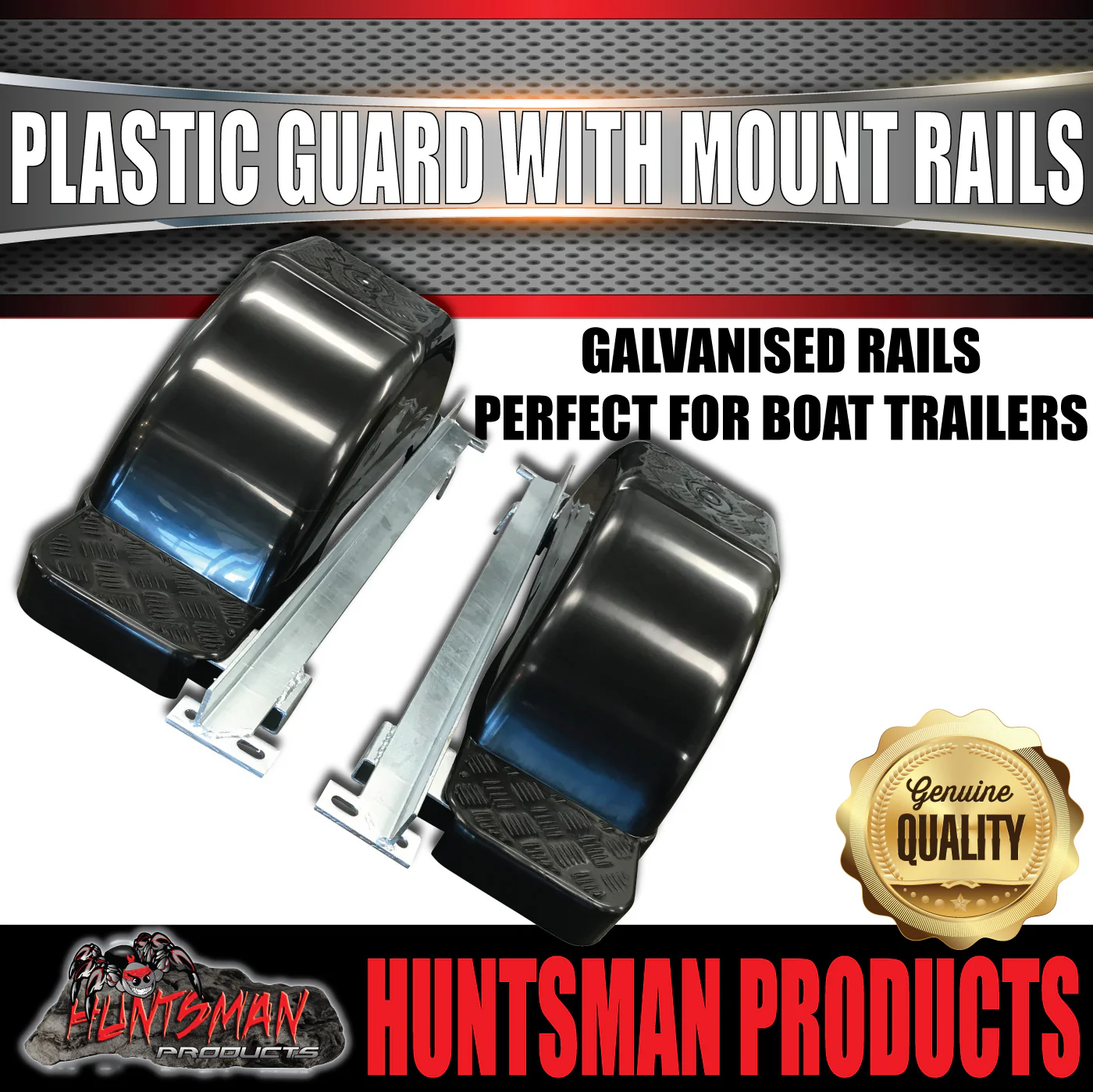 x2 Boat Trailer Slipper Spring Mount Rails + Black Plastic Guards Suit 13" & 14" Tyres - Image 2