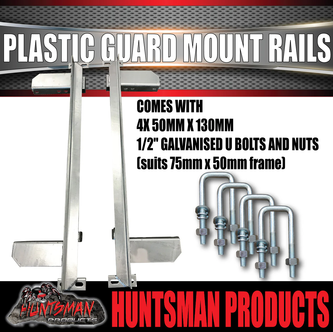 x2 Boat Trailer Slipper Spring Mount Rails + Grey Plastic Guards Suit 13" & 14" Tyres - Image 6