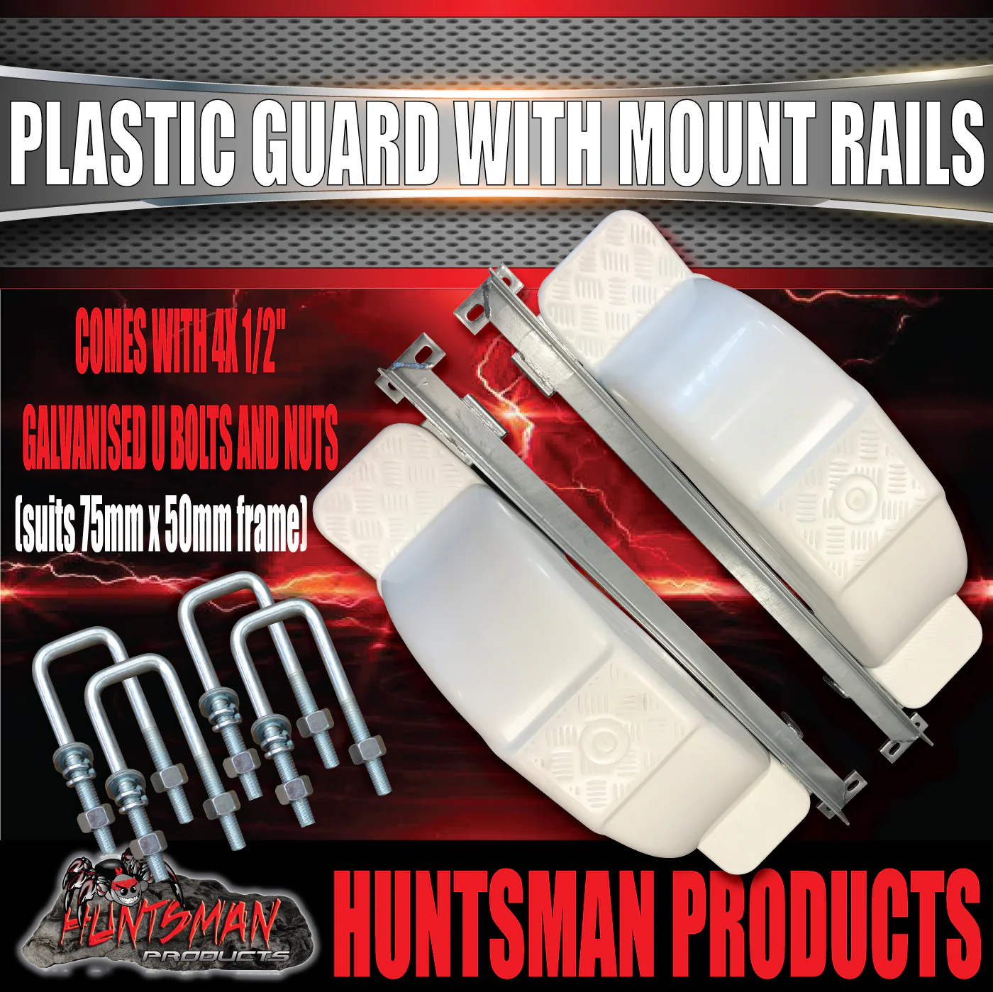 x2 Boat Trailer Slipper Spring Mount Rails + White Plastic Guards Suit 13" & 14" Tyres - Image 2
