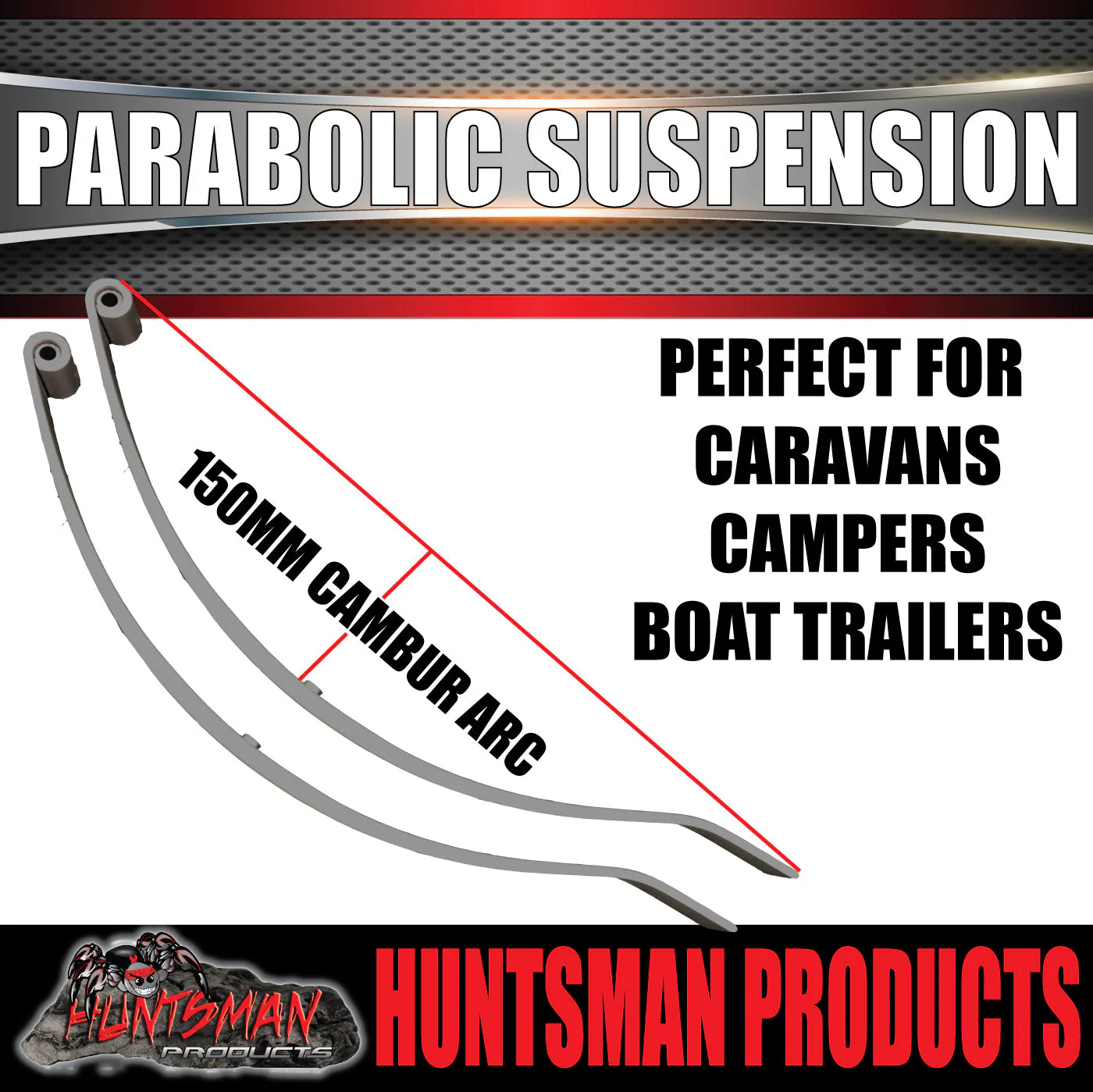 x2 Dacromet 15mm Trailer Parabolic 1000kg Springs + U Bolt & Hanger Kit. - Image 2
