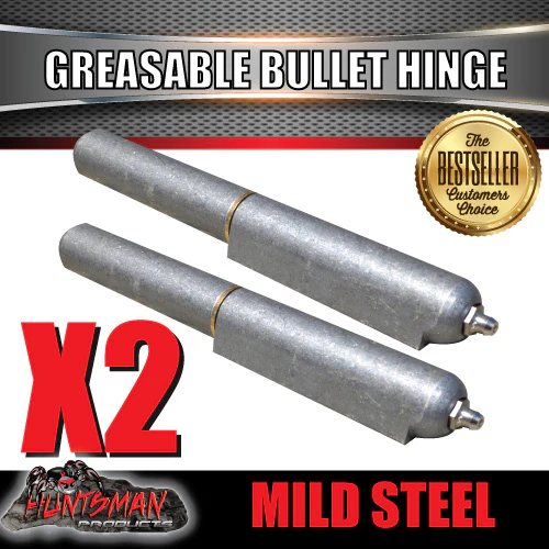 X2 GREASABLE BULLET HINGE WITH STEEL PIN & BRASS WASHER. 16mm x 100mm. WELDABLE.