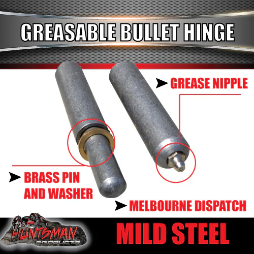 X2 GREASABLE BULLET HINGE WITH STEEL PIN & BRASS WASHER. 16mm x 100mm. WELDABLE. - Image 4