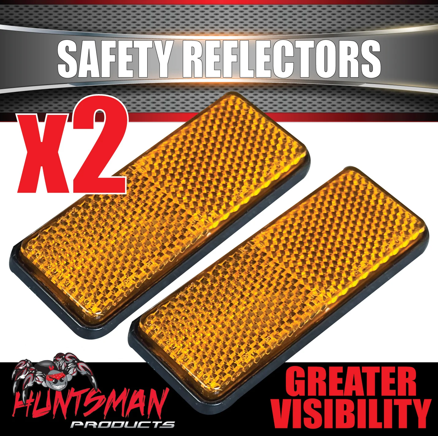 x2 Huntsman Amber Orange Trailer Truck Caravan Adhesive Reflector 85x30mm, CTA Approved