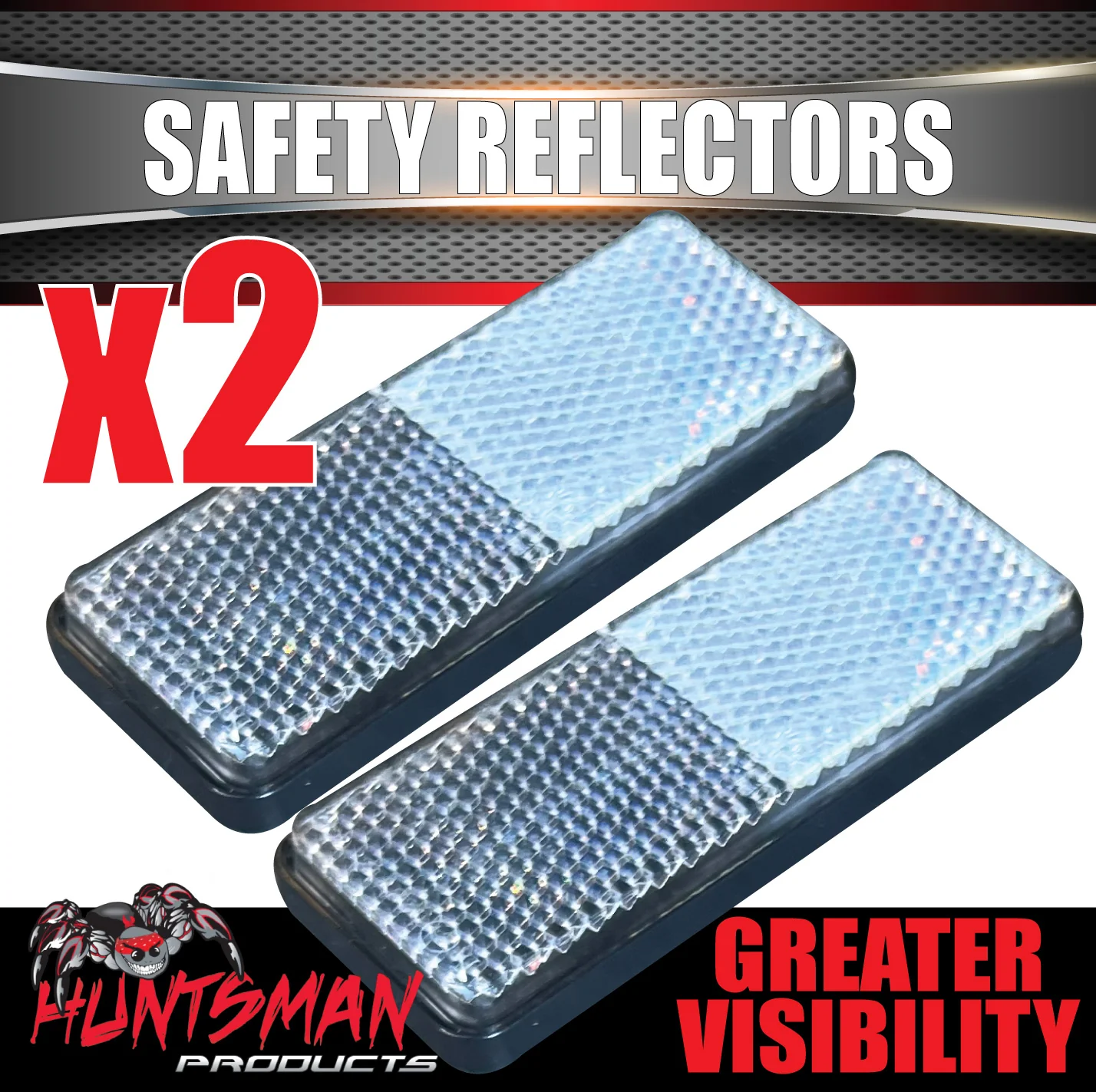 x2 Huntsman White Trailer Truck Caravan Adhesive Reflector 85x30mm, CTA Approved