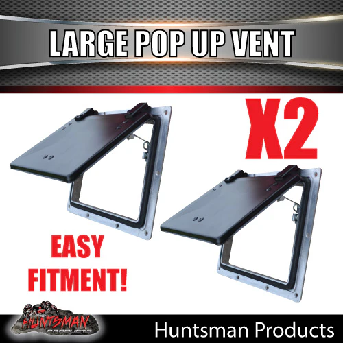 x2 Large Black Pop Up Roof Air Vent For Trailer Canopy Horse float Truck Caravan