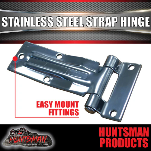 x2 large Stainless Steel Strap Style Hinge For Truck Trailer Boat Box Cabinet - Image 2