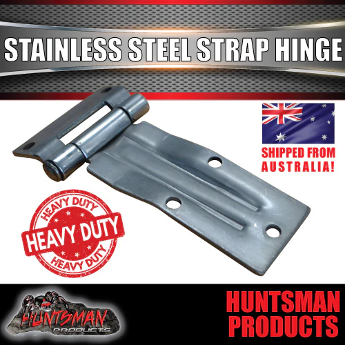 x2 large Stainless Steel Strap Style Hinge For Truck Trailer Boat Box Cabinet - Image 3