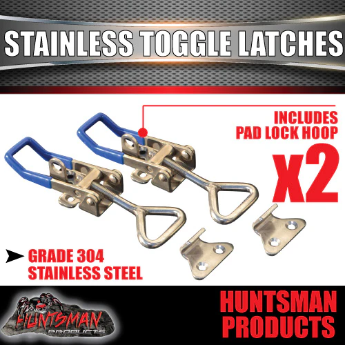 x2 Large Stainless Steel Toggle Over Centre Latch. Tool Box Truck Trailer SS304