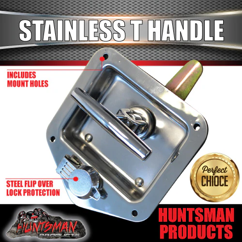 x2 Chrome T Handle Locks. Flush Mount. Stainless Steel. Tool Box Trailer Canopy - Image 3