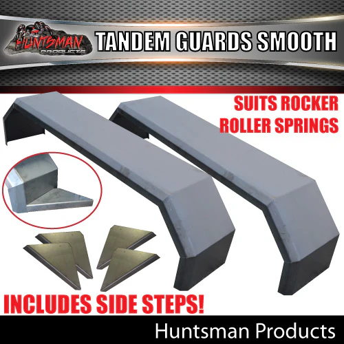 x2 Tandem 1740mm x 250mm Smooth Trailer Caravan Mudguards & Steps Suit Rocker Roller Springs