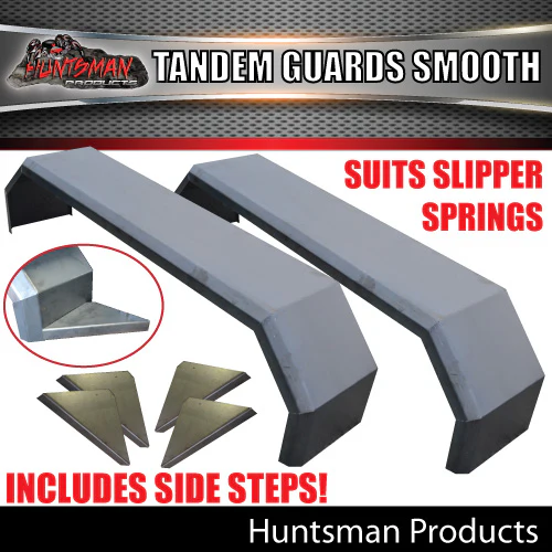x2 Tandem 1590mm x 250mm Trailer Caravan Mudguards & Steps. Suit Slipper Springs