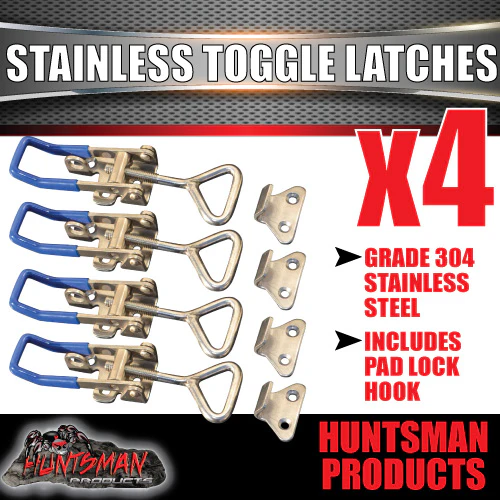 x4 Large Stainless Steel Toggle Over Centre Latch. Tool Box Truck Trailer SS304