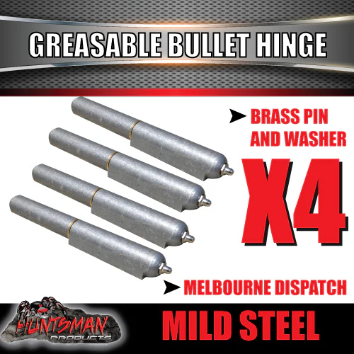 X4 Steel Greasable Bullet Hinge Brass Pin & Washer 200mm x 23mm