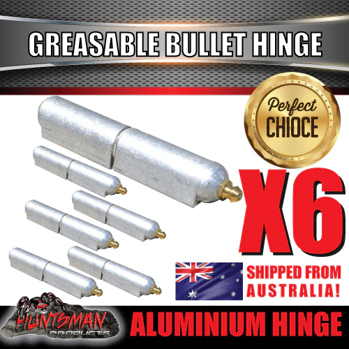 x6 80mm x 13mm Aluminium Greasable Bullet Hinge S/S Pin & Washer Tailgate Door