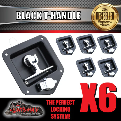 x6 Black T Handle Locks. Stainless Steel, Flush Mount, Tool Box, Canopy Trailer