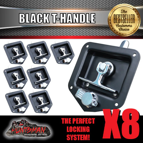 x8 Black T Handle Locks. Stainless Steel, Flush Mount, Tool Box, Canopy Trailer